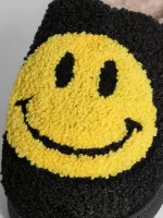 Black Slippers with Yellow Smiley Face