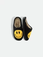 Black Slippers with Yellow Smiley Face