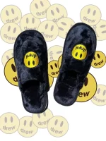 Drew Slippers with Smiley Face-Black
