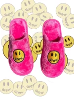 Drew Slippers with Smiley Face-Rose red