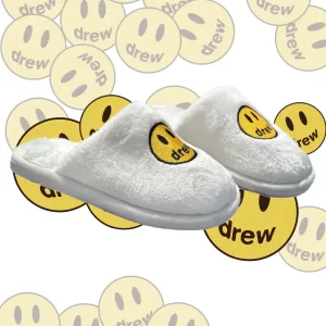 Drew Slippers with Smiley Face-White