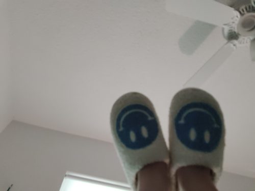 White Slippers with Blue Smiley Face photo review