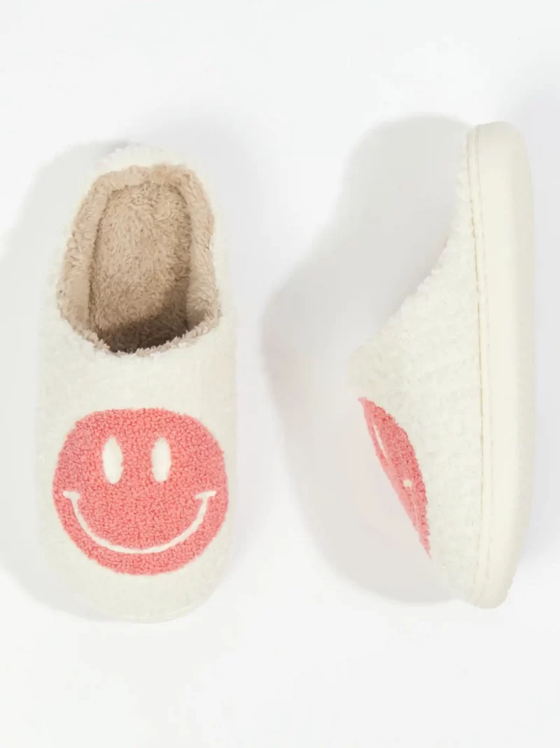 Pink and White Smiley Face Slippers