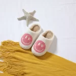 Pink and White Smiley Face Slippers