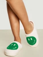 Slippers with Green Smiley Face