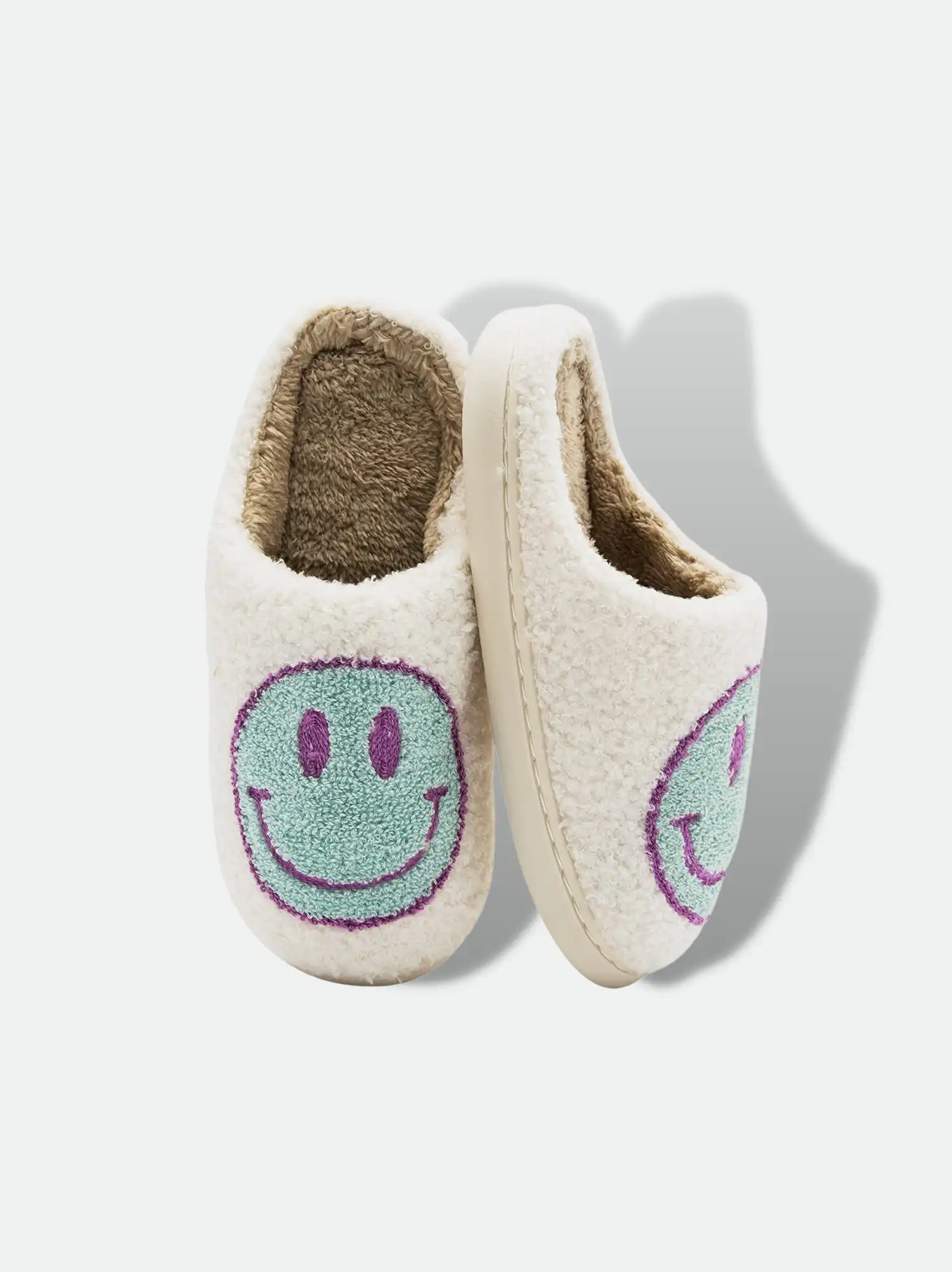 Smiley Face Slippers Blue and Purple