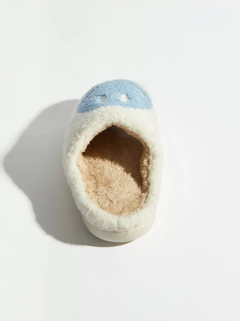 White Slippers with Blue Smiley Face