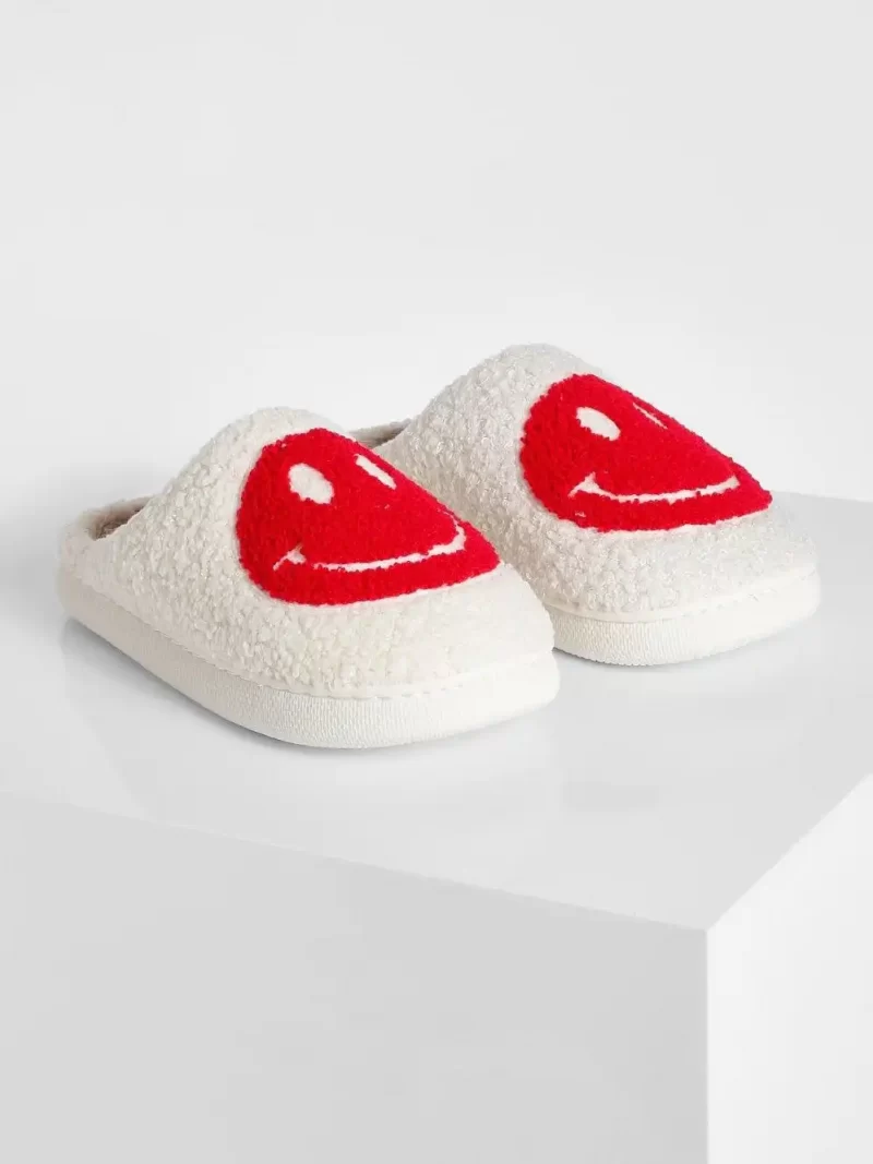 White Slippers with Red Smiley Face