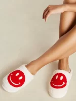 White Slippers with Red Smiley Face