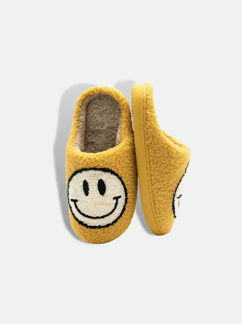 Yellow Slippers with White Smiley Face