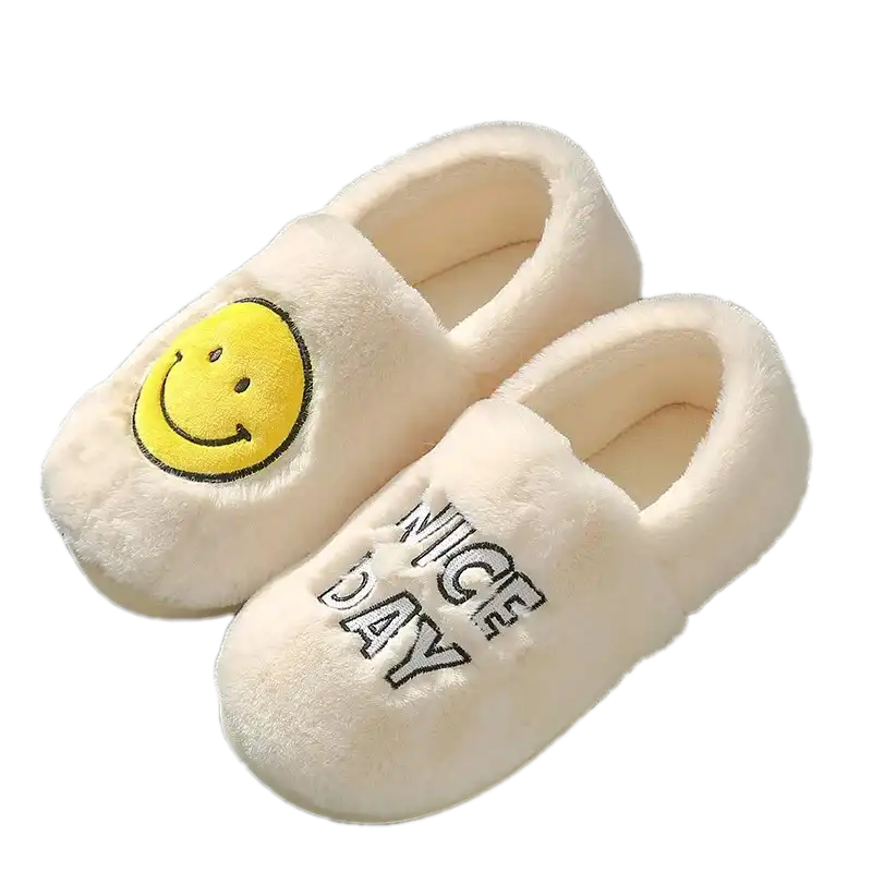 NICE DAY Smiley Face Slippers-White