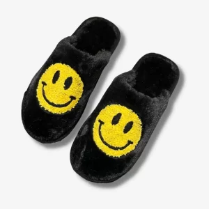 Original Smiley Slippers with Smiley Face-Black