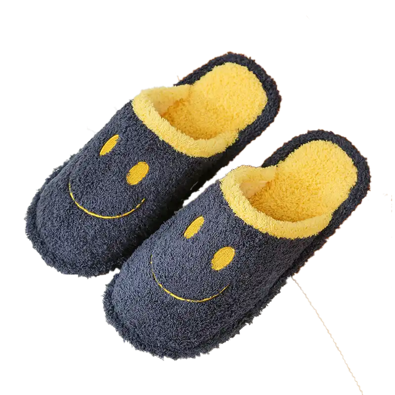Osmanthus Velvet Smiley Slippers for Men-Navy blue