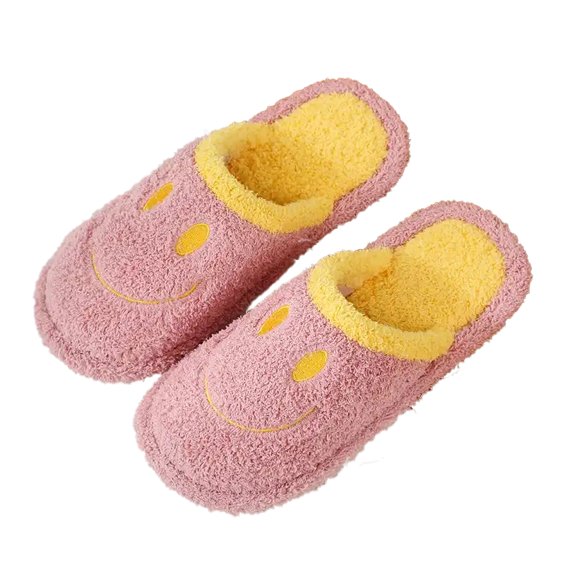 Osmanthus Velvet Smiley Slippers for Women-Pink