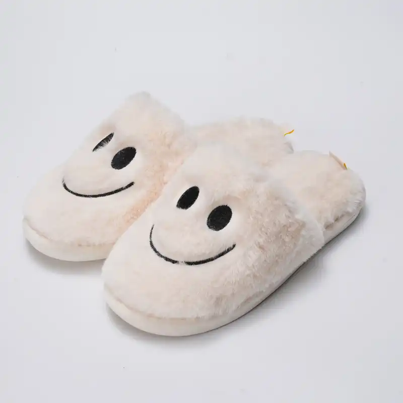 Smiley Cushion Slides with Plush-White