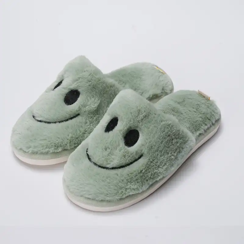 Smiley Cushion Slides with Plush-Green