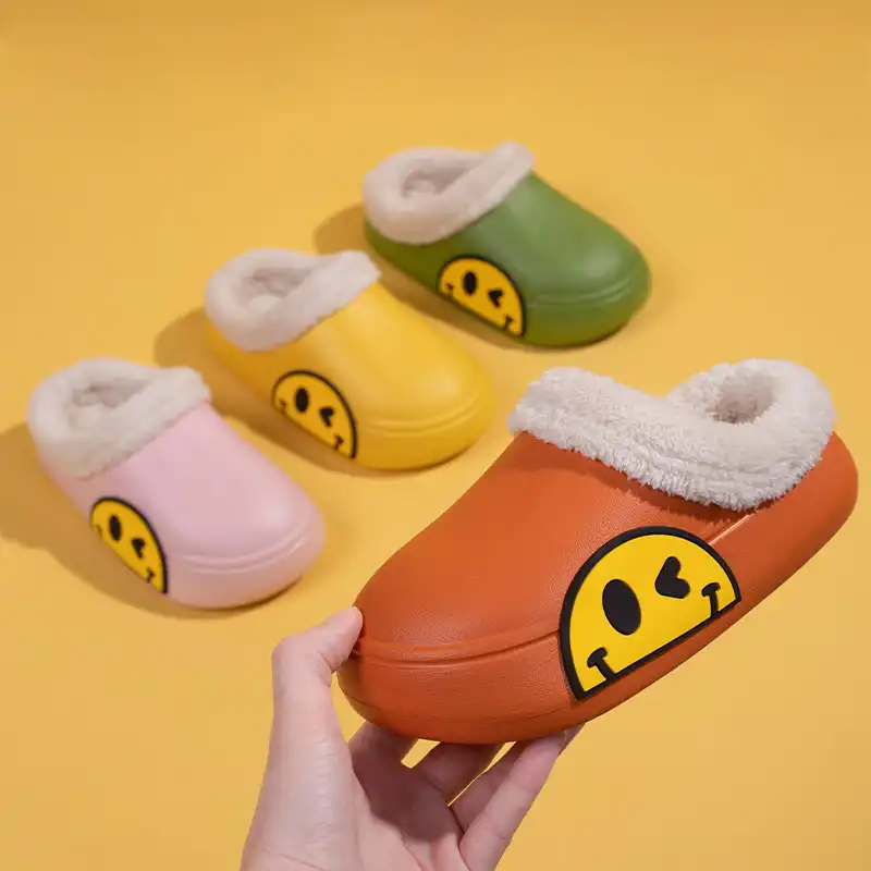 Children's Cotton Waterproof Smiley Slippers -Carmel