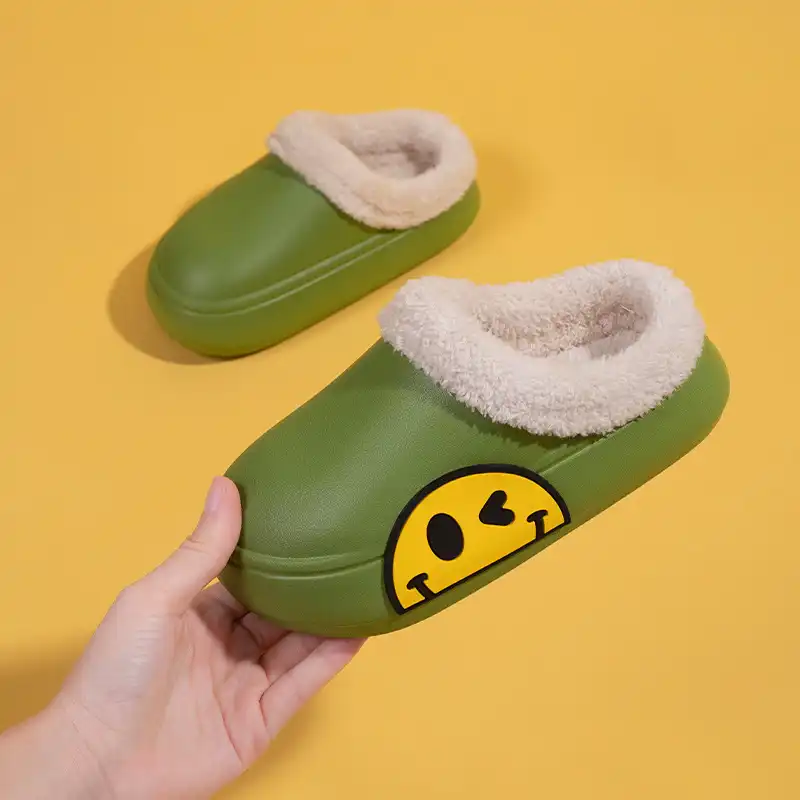 Children's Cotton Waterproof Smiley Slippers -Green