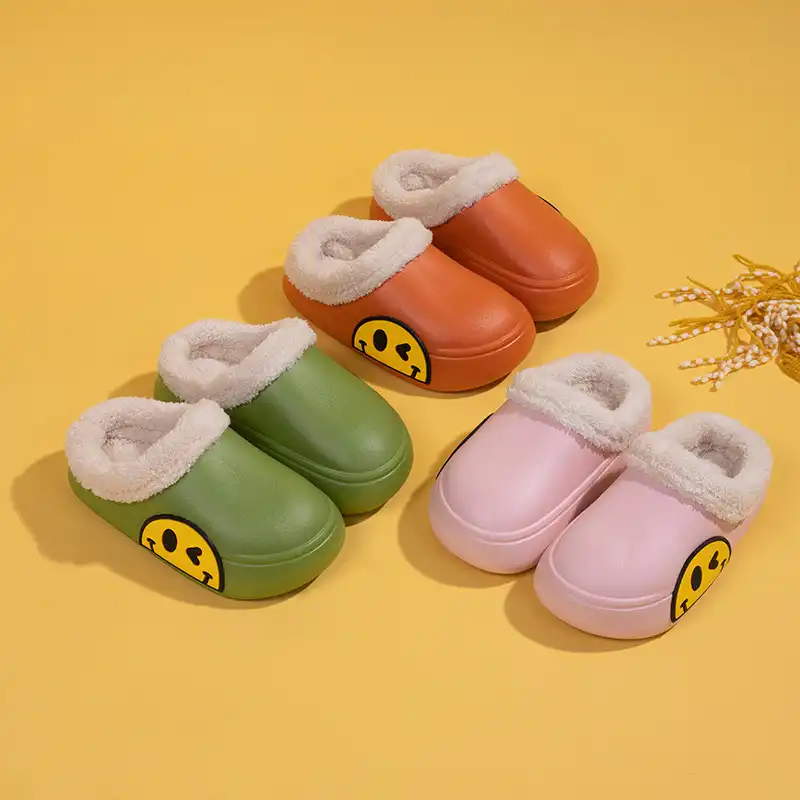 Children's Cotton Waterproof Smiley Slippers -Green