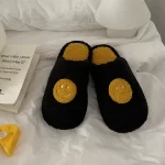 Comfy Cotton Smiley Face Slippers-Black