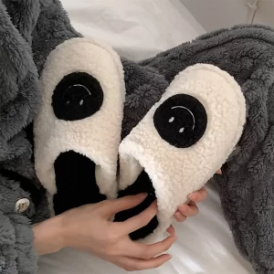 Comfy Cotton Smiley Face Slippers-White