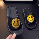 Cowhide Leather Smiley Face Sandals-Black