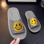 Cowhide Leather Smiley Face Sandals-Gray