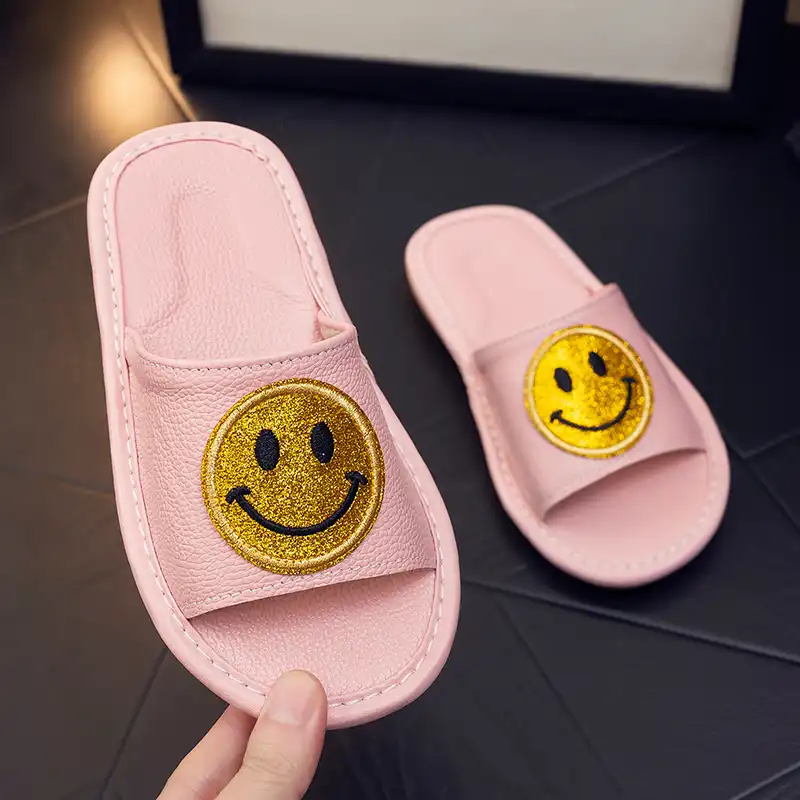 Cowhide Leather Smiley Face Sandals-Pink