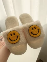 Cute House Smiley Face Slip-on Slippers-White