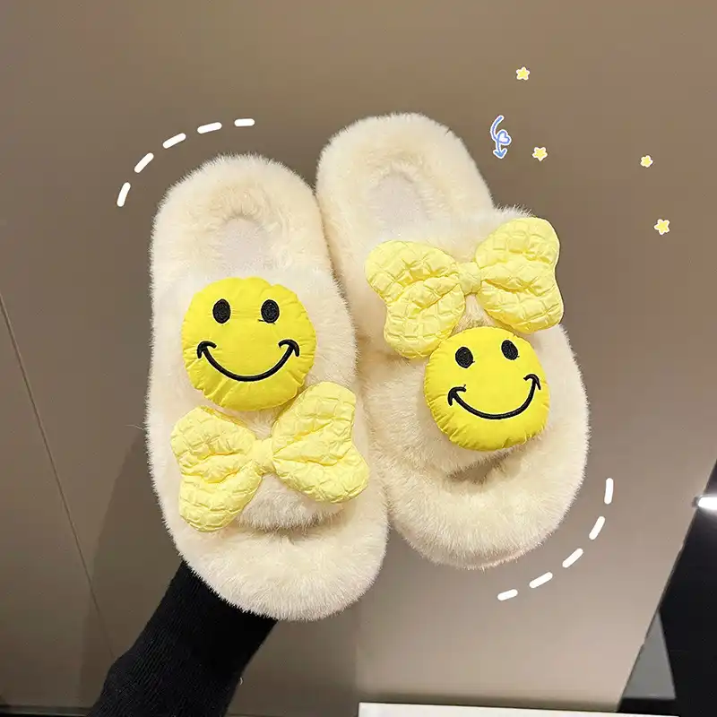 Fashion Plush Smiley Face House Slippers - Yellow