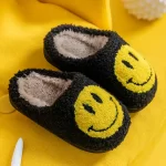 Fuzzy Toddler Slippers with Smiley Face -Black