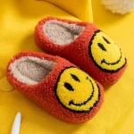 Fuzzy Toddler Slippers with Smiley Face -Orange