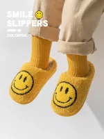 Fuzzy Toddler Slippers with Smiley Face -Yellow