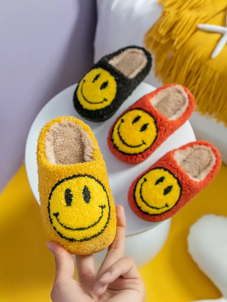 Fuzzy Toddler Slippers with Smiley Face