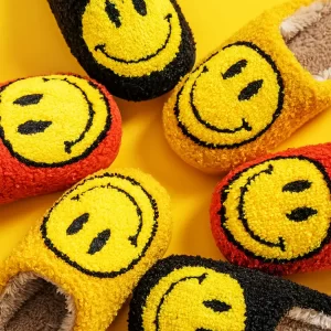 Fuzzy Toddler Slippers with Smiley Face