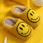 Fuzzy Toddler Slippers with Smiley Face-Yellow