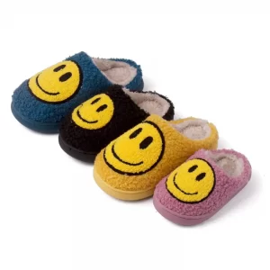 Retro Happy Face Slippers With Socks - Cozy Smiley Slippers With Slip-Resistant Soles