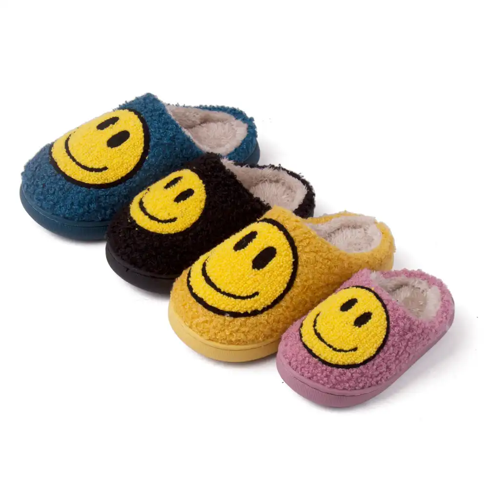 Fuzzy Toddler Smiley Face Slippers