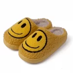 Fuzzy Toddler Smiley Face Slippers - Yellow