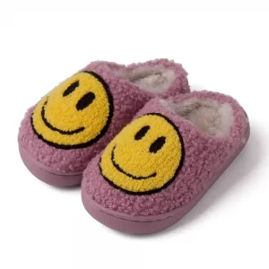Fuzzy Toddler Smiley Face Slippers - Purple