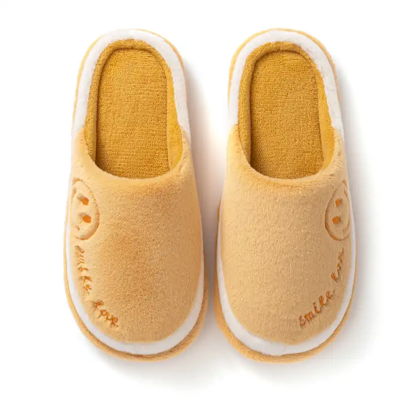 Girl's Home Soft Slippers with Smile Face -Yellow