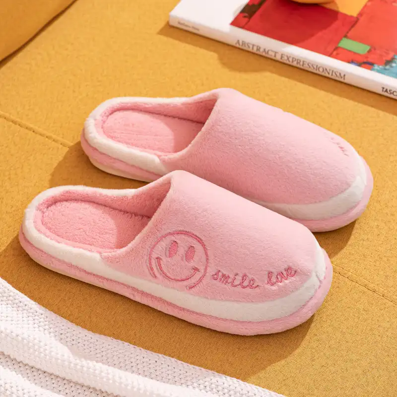 Girl's Home Soft Slippers with Smile Face -Pink