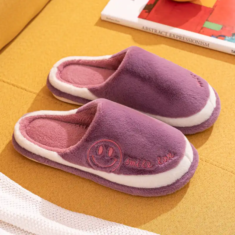 Girl's Home Soft Slippers with Smile Face -Purple