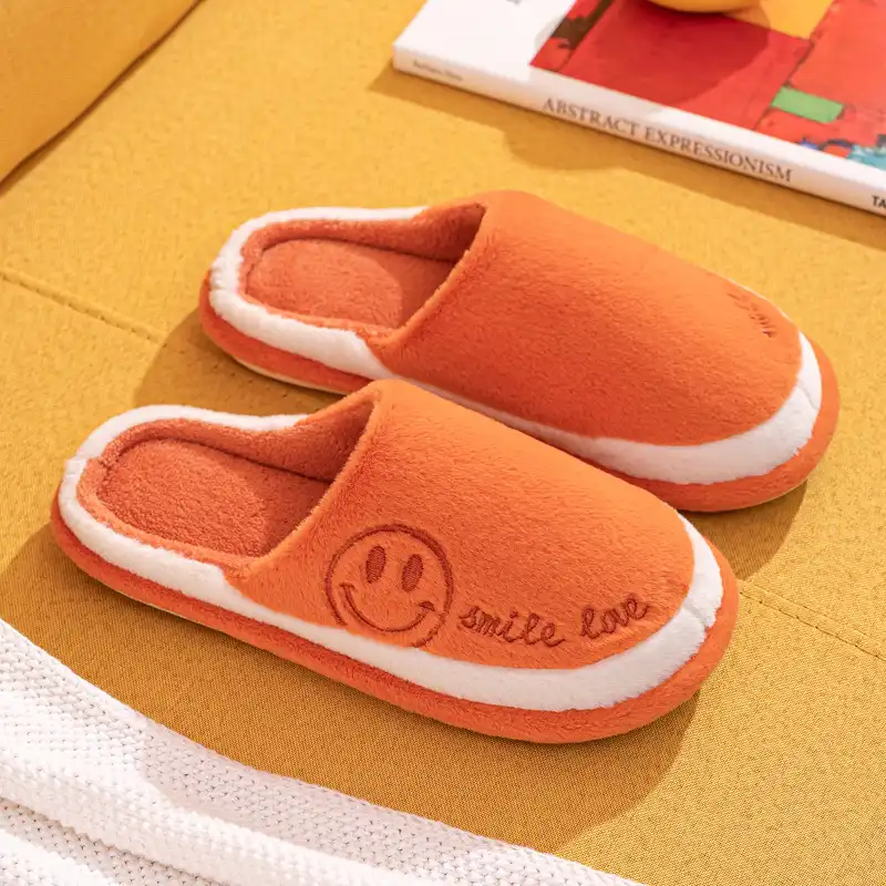 Girl's Home Soft Slippers with Smile Face -Orange