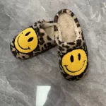 Leopard Smiley Face Slippers-Light brown