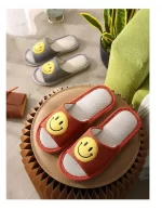 Linen Open Toe Slippers with Smiley Face -Orange