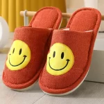 Linen Slippers with Smiley Face-Orange