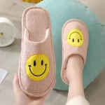 Linen Slippers with Smiley Face