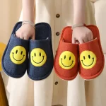 Linen Slippers with Smiley Face