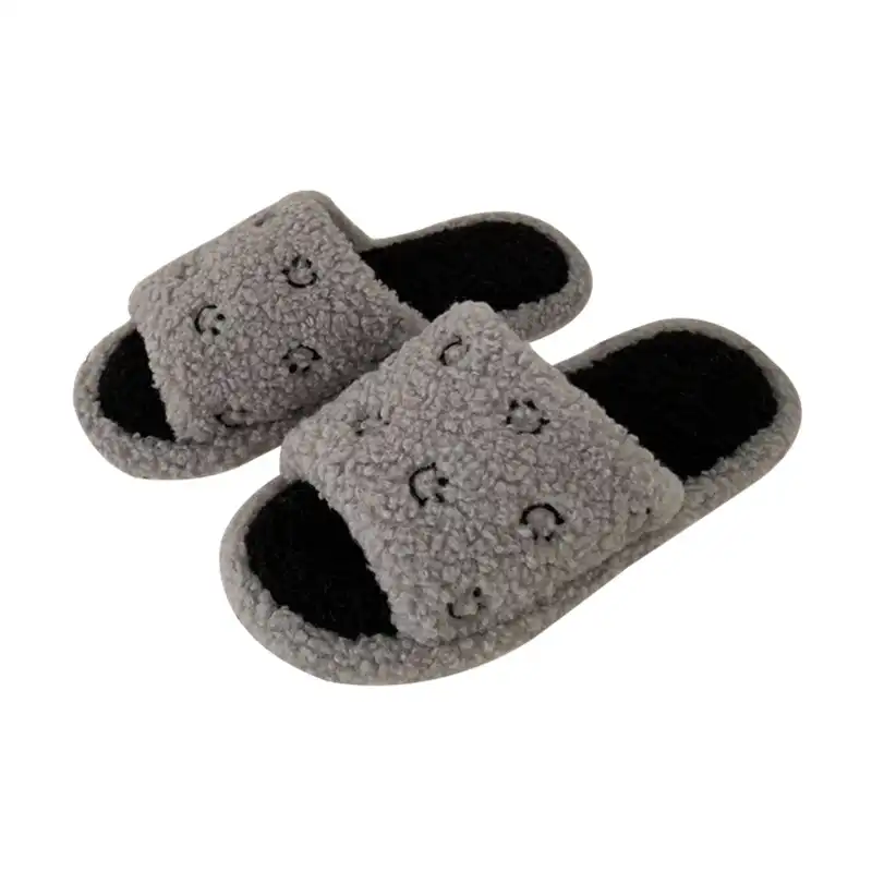 Open Toe Home Slippers with Smiles-Gray